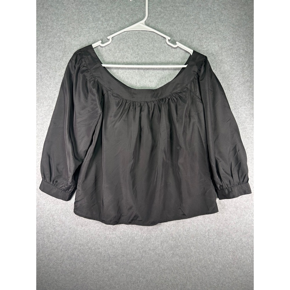 Maeve Anthropologie Blouse Womens Small Petite Black Scoop Neck Pleated Top SP